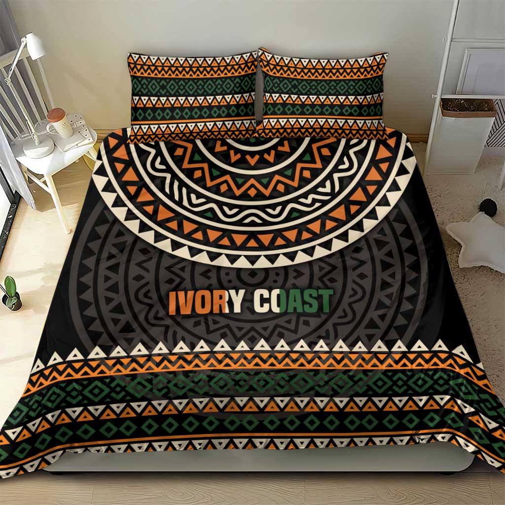 Ivory Coast Bedding Set with Ethnic Geometric Pattern and National Motto Design - Wonder Print Shop