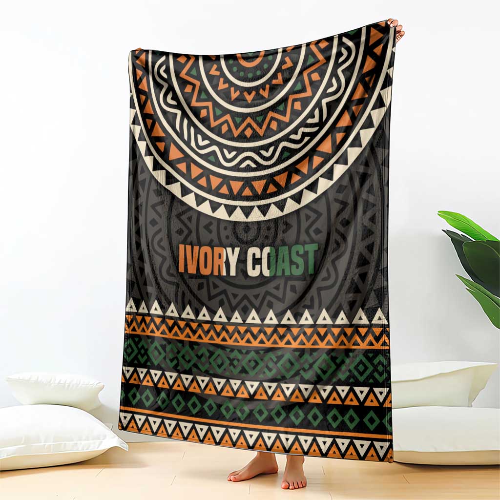 Ivory Coast Blanket with Ethnic Geometric Pattern and National Motto Design - Wonder Print Shop