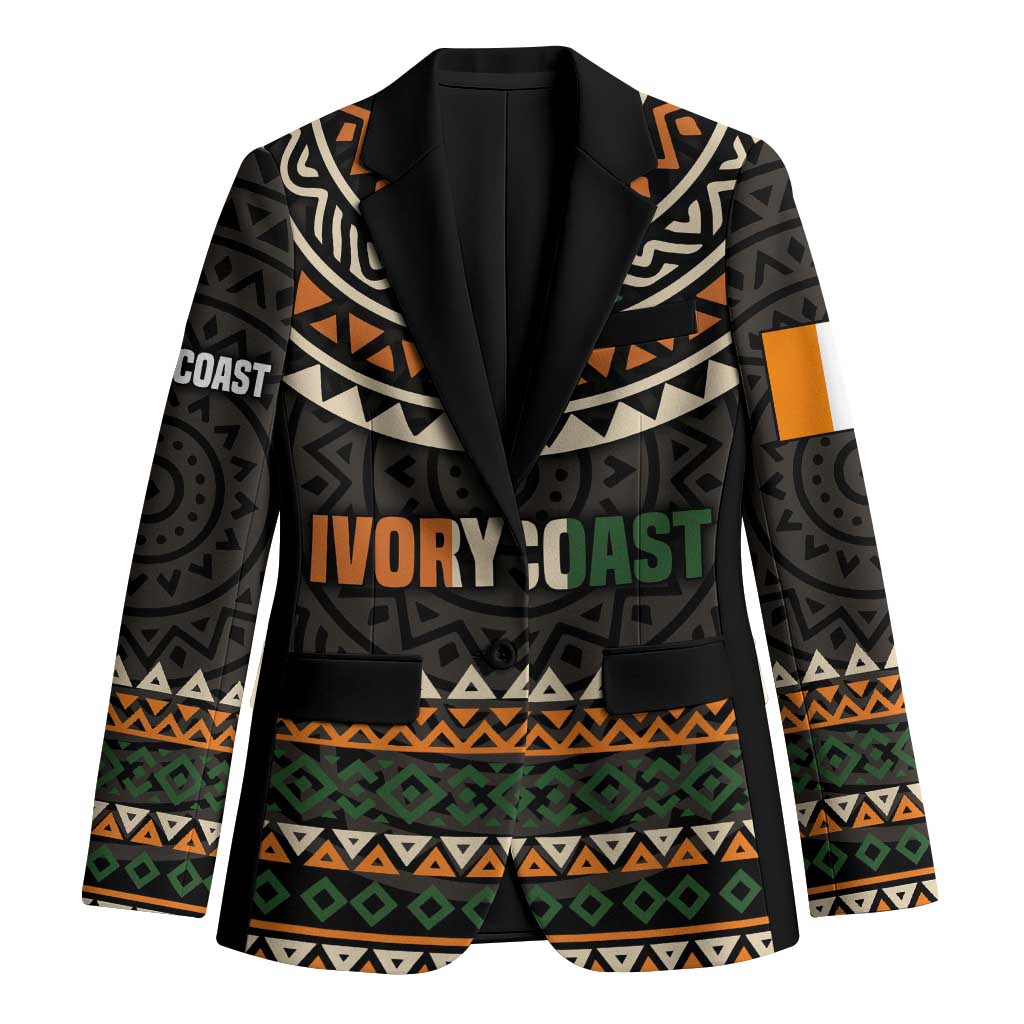 Ivory Coast Blazer with Ethnic Geometric Pattern and National Motto Design - Wonder Print Shop