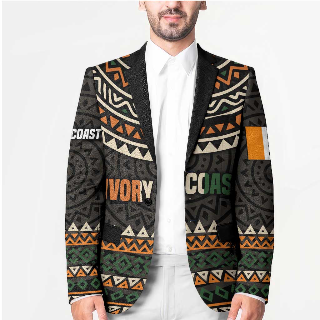 Ivory Coast Blazer with Ethnic Geometric Pattern and National Motto Design - Wonder Print Shop