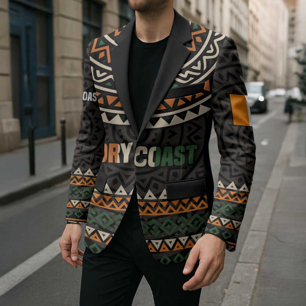 Ivory Coast Blazer with Ethnic Geometric Pattern and National Motto Design - Wonder Print Shop