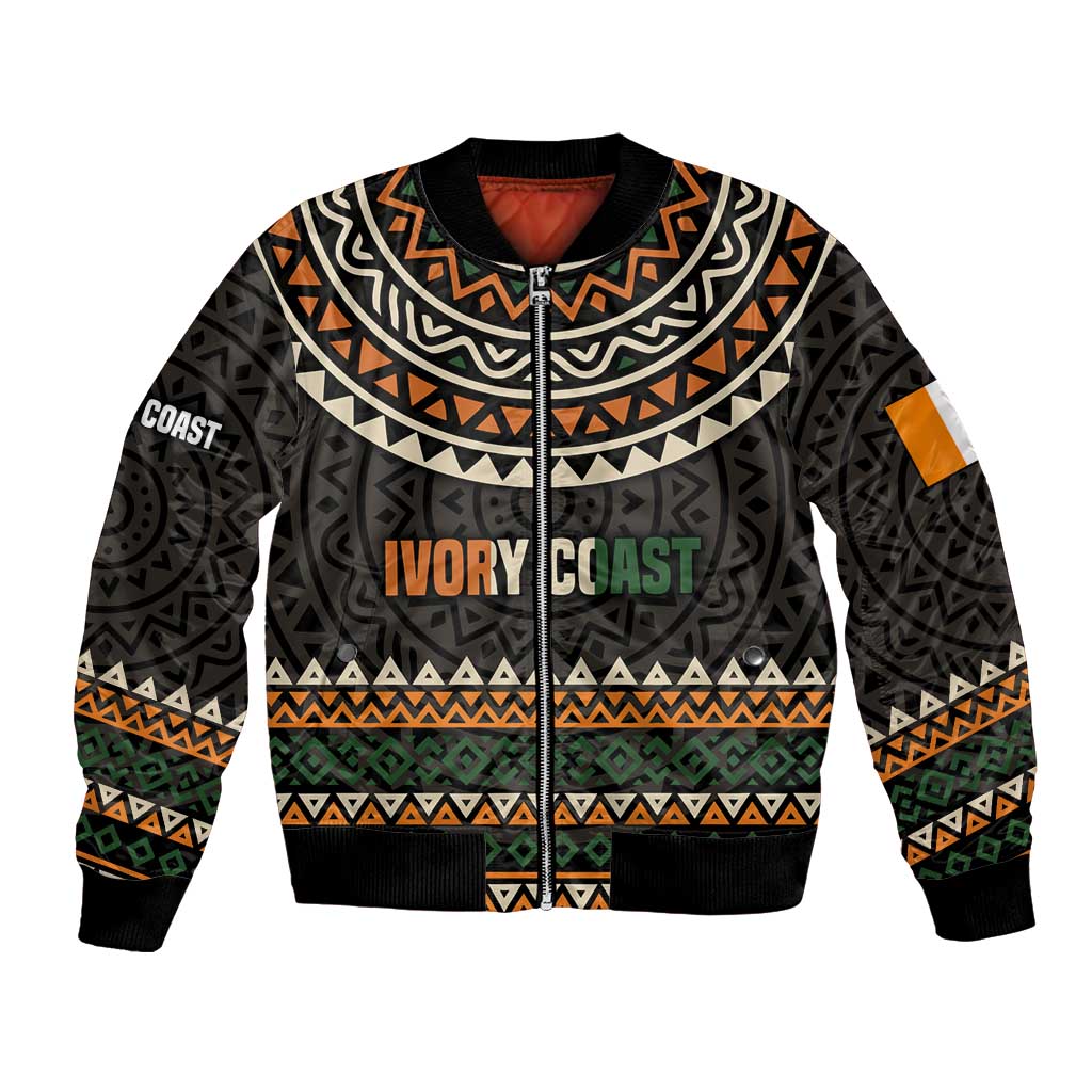 Ivory Coast Bomber Jacket with Ethnic Geometric Pattern and National Motto Design - Wonder Print Shop