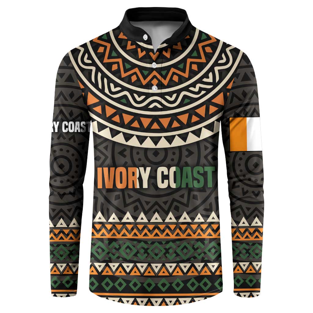 Ivory Coast Button Sweatshirt with Ethnic Geometric Pattern and National Motto Design - Wonder Print Shop