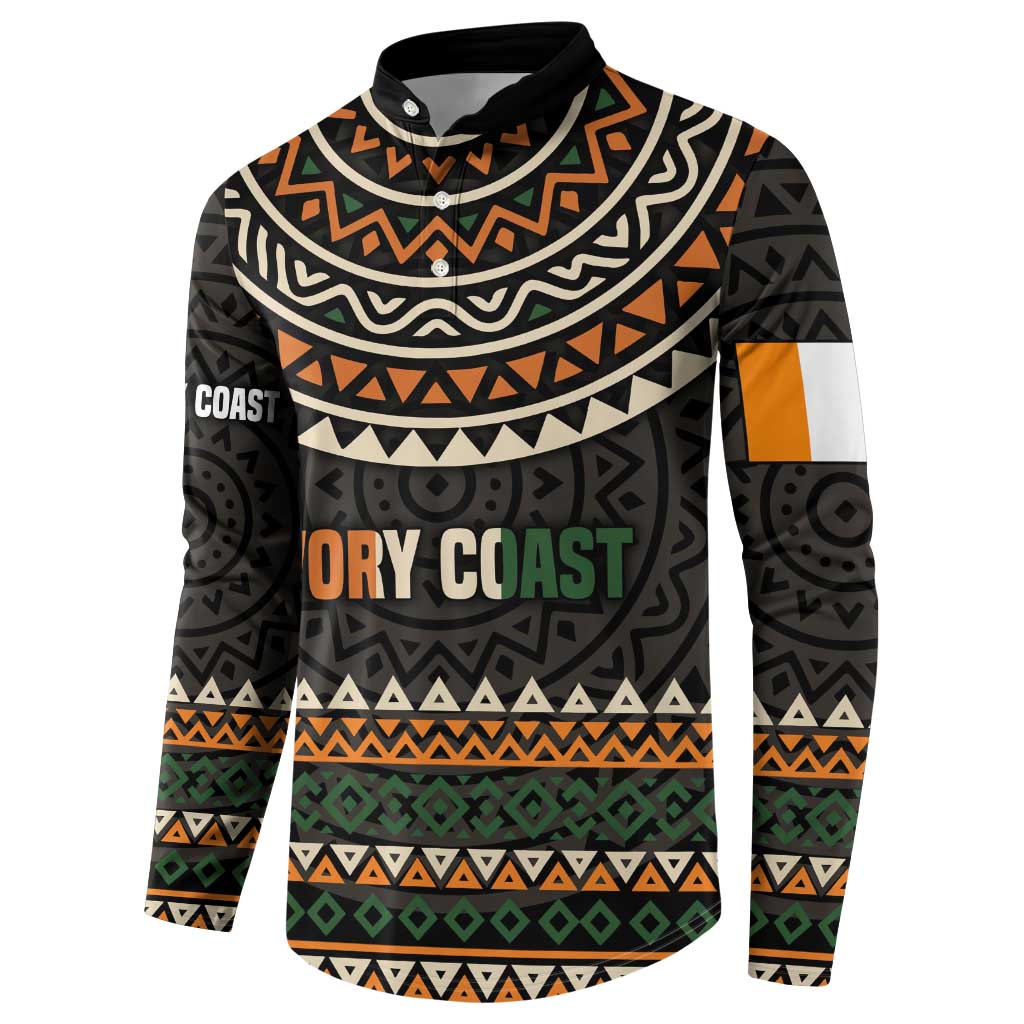 Ivory Coast Button Sweatshirt with Ethnic Geometric Pattern and National Motto Design - Wonder Print Shop