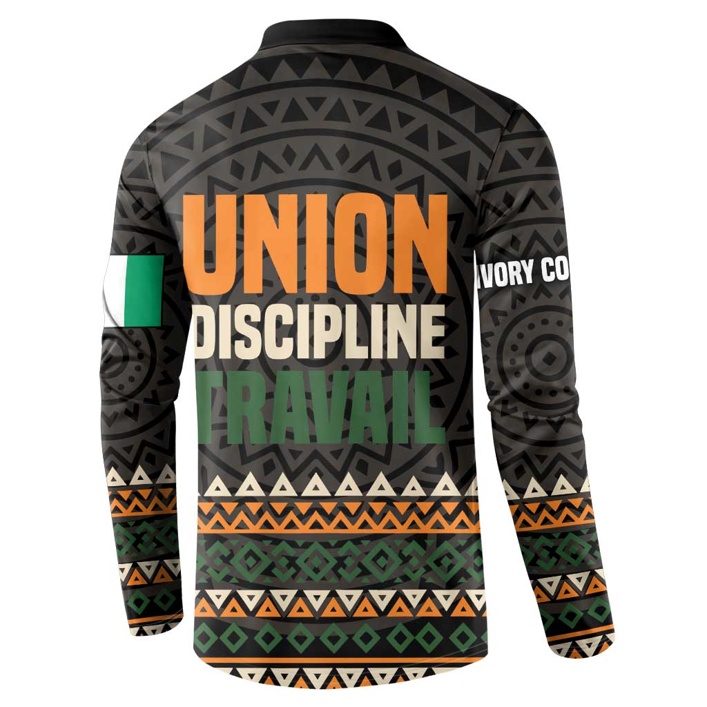 Ivory Coast Button Sweatshirt with Ethnic Geometric Pattern and National Motto Design - Wonder Print Shop