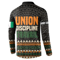 Ivory Coast Button Sweatshirt with Ethnic Geometric Pattern and National Motto Design - Wonder Print Shop