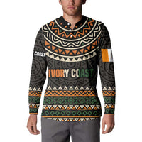 Ivory Coast Button Sweatshirt with Ethnic Geometric Pattern and National Motto Design - Wonder Print Shop