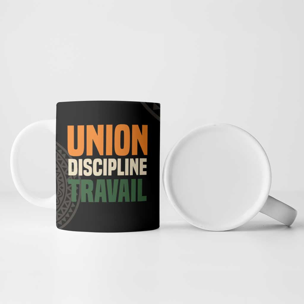 Ivory Coast Ceramic Mug with Ethnic Geometric Pattern and National Motto Design - Wonder Print Shop