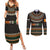 Ivory Coast Couples Matching Summer Maxi Dress and Long Sleeve Button Shirt with Ethnic Geometric Pattern and National Motto Design - Wonder Print Shop