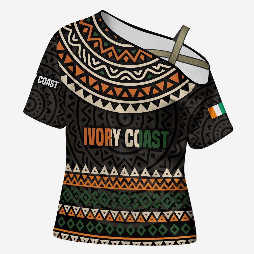 Ivory Coast Cross Shoulder Shirt with Ethnic Geometric Pattern and National Motto Design - Wonder Print Shop