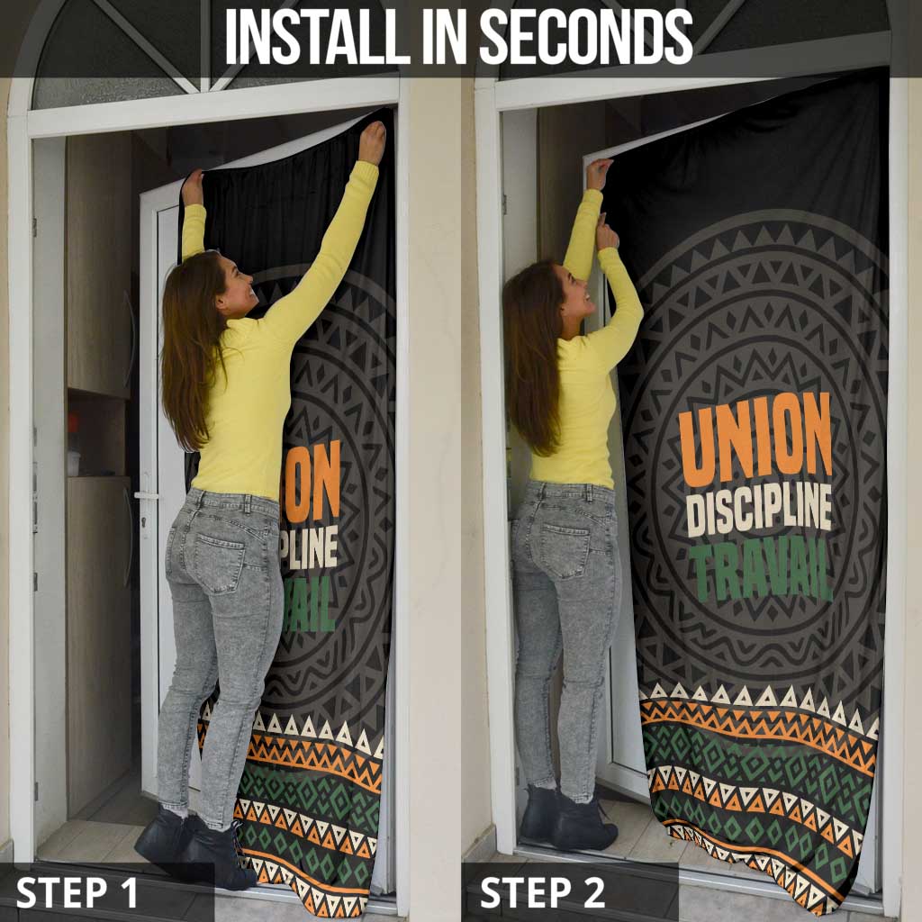 Ivory Coast Door Cover with Ethnic Geometric Pattern and National Motto Design - Wonder Print Shop