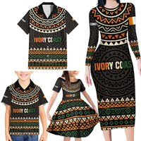 Ivory Coast Family Matching Long Sleeve Bodycon Dress and Hawaiian Shirt with Ethnic Geometric Pattern and National Motto Design - Wonder Print Shop