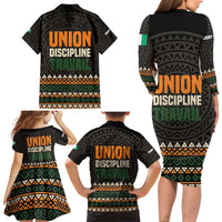 Ivory Coast Family Matching Long Sleeve Bodycon Dress and Hawaiian Shirt with Ethnic Geometric Pattern and National Motto Design - Wonder Print Shop