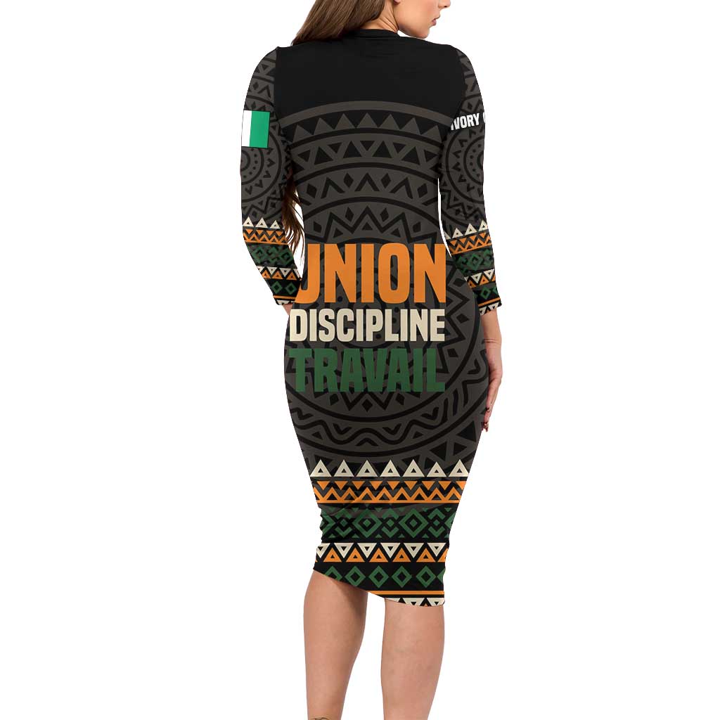 Ivory Coast Family Matching Long Sleeve Bodycon Dress and Hawaiian Shirt with Ethnic Geometric Pattern and National Motto Design - Wonder Print Shop