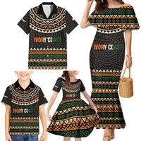 Ivory Coast Family Matching Mermaid Dress and Hawaiian Shirt with Ethnic Geometric Pattern and National Motto Design - Wonder Print Shop