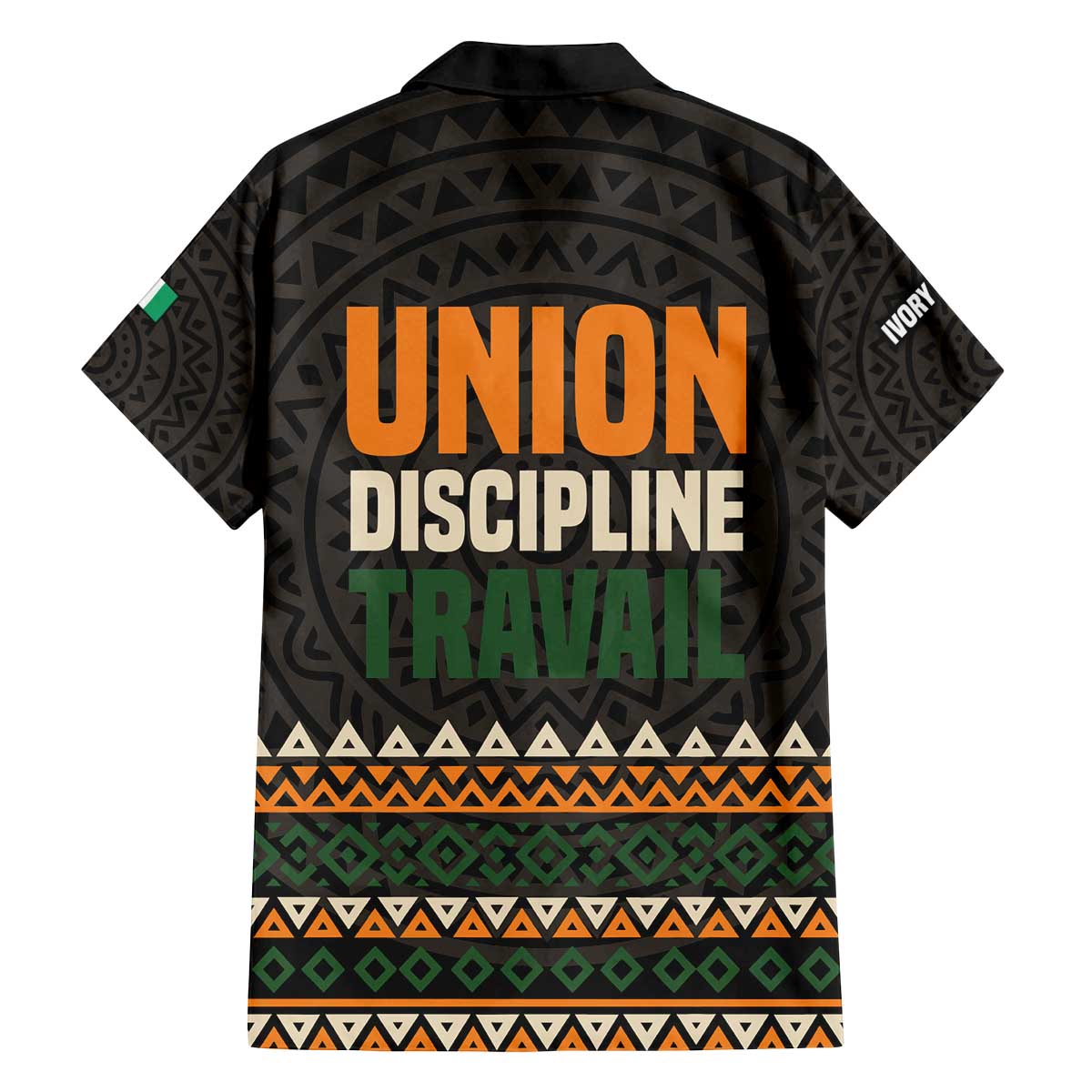 Ivory Coast Family Matching Off The Shoulder Long Sleeve Dress and Hawaiian Shirt with Ethnic Geometric Pattern and National Motto Design - Wonder Print Shop