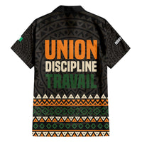 Ivory Coast Family Matching Off The Shoulder Long Sleeve Dress and Hawaiian Shirt with Ethnic Geometric Pattern and National Motto Design - Wonder Print Shop