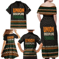 Ivory Coast Family Matching Off Shoulder Maxi Dress and Hawaiian Shirt with Ethnic Geometric Pattern and National Motto Design - Wonder Print Shop