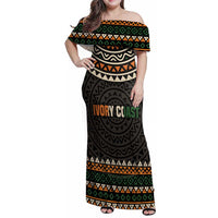 Ivory Coast Family Matching Off Shoulder Maxi Dress and Hawaiian Shirt with Ethnic Geometric Pattern and National Motto Design - Wonder Print Shop
