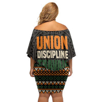 Ivory Coast Family Matching Off Shoulder Short Dress and Hawaiian Shirt with Ethnic Geometric Pattern and National Motto Design - Wonder Print Shop