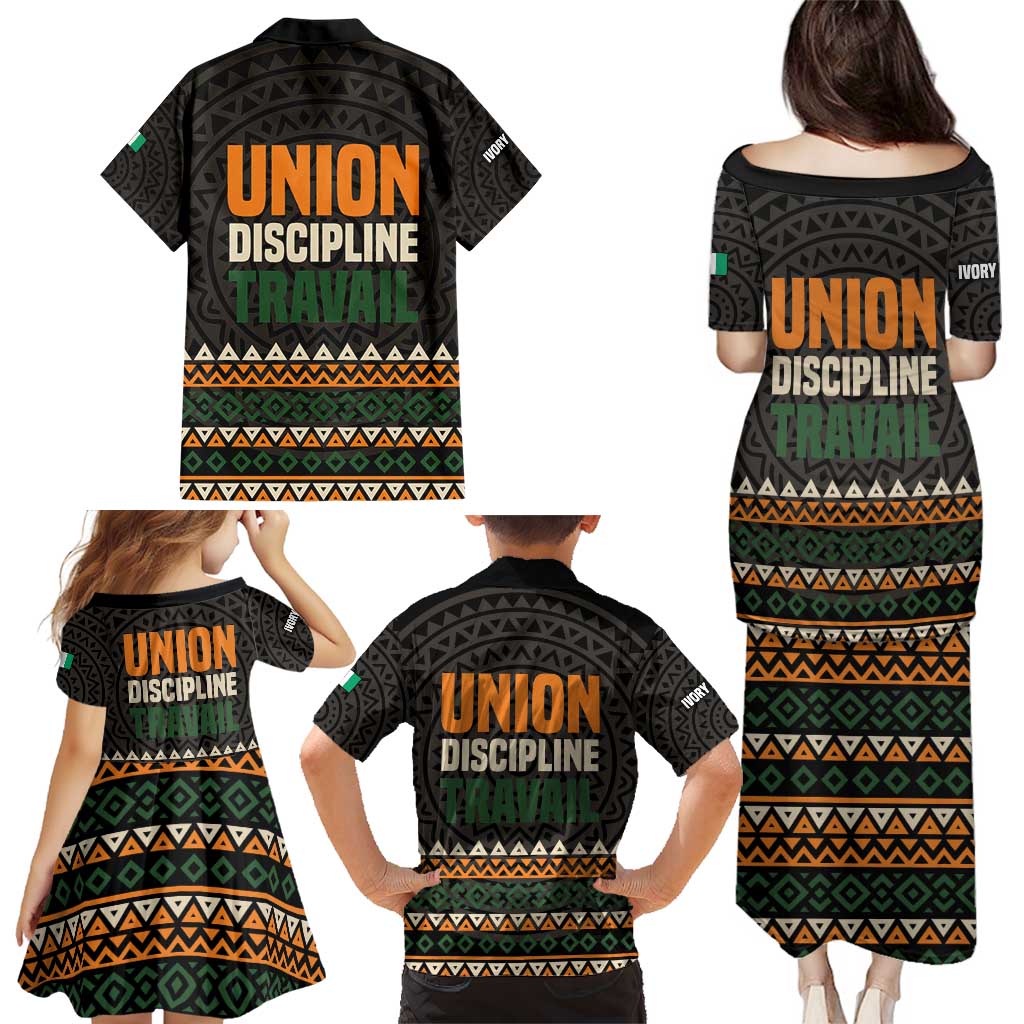 Ivory Coast Family Matching Puletasi and Hawaiian Shirt with Ethnic Geometric Pattern and National Motto Design - Wonder Print Shop