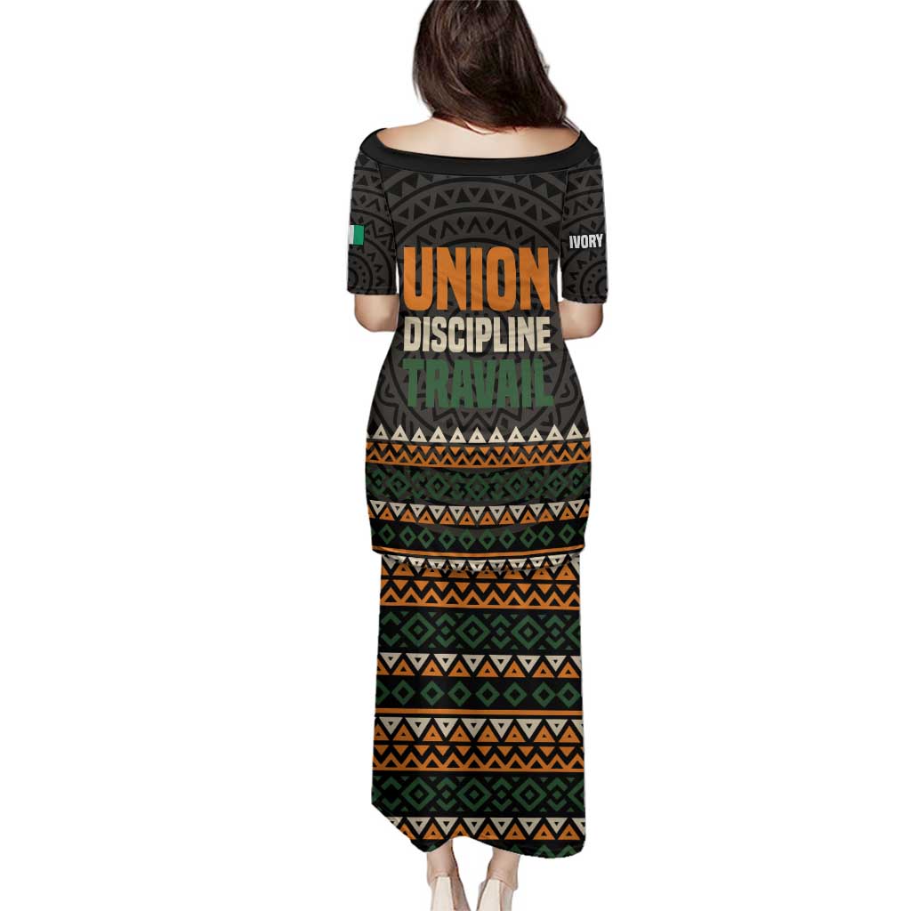 Ivory Coast Family Matching Puletasi and Hawaiian Shirt with Ethnic Geometric Pattern and National Motto Design - Wonder Print Shop