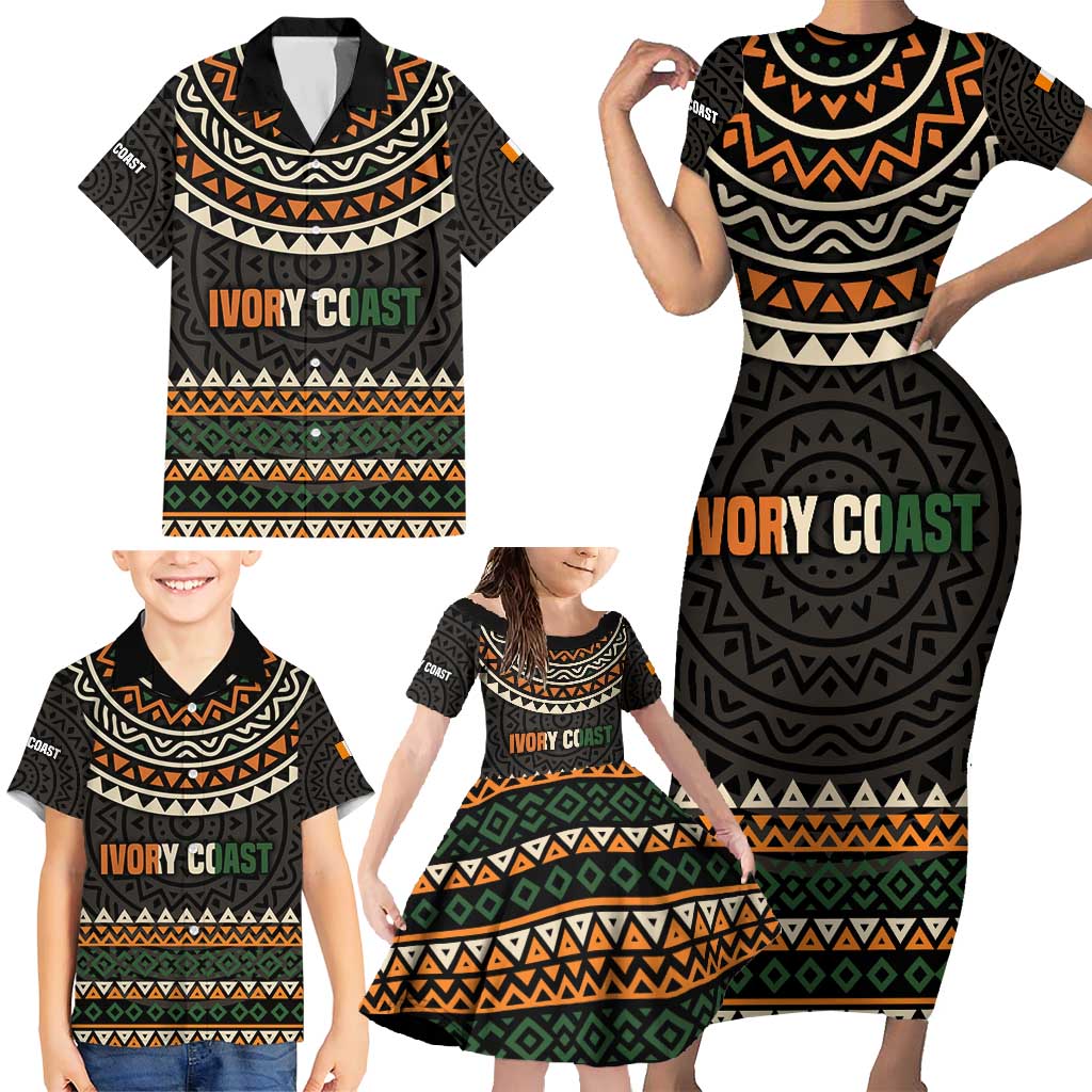 Ivory Coast Family Matching Short Sleeve Bodycon Dress and Hawaiian Shirt with Ethnic Geometric Pattern and National Motto Design - Wonder Print Shop