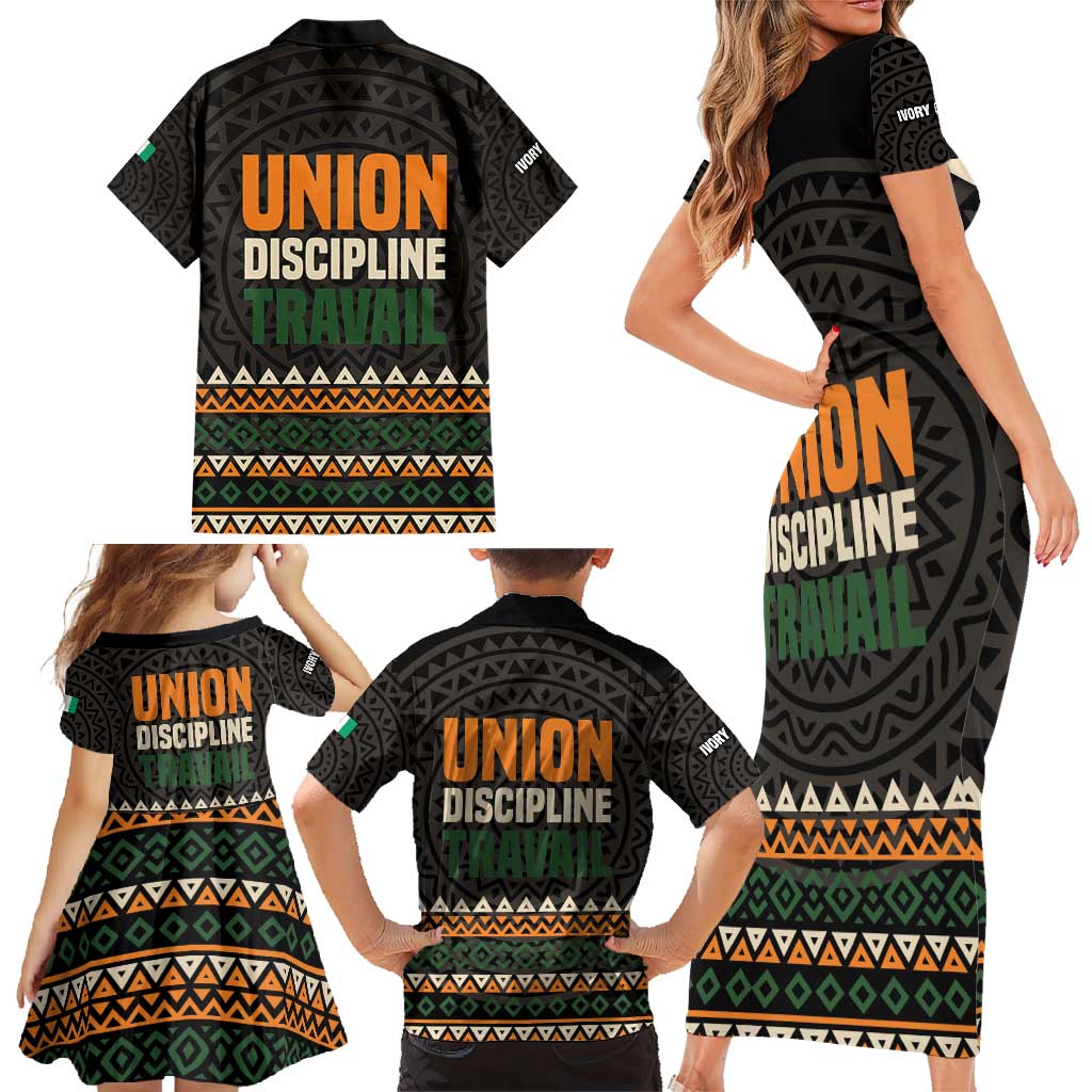 Ivory Coast Family Matching Short Sleeve Bodycon Dress and Hawaiian Shirt with Ethnic Geometric Pattern and National Motto Design - Wonder Print Shop