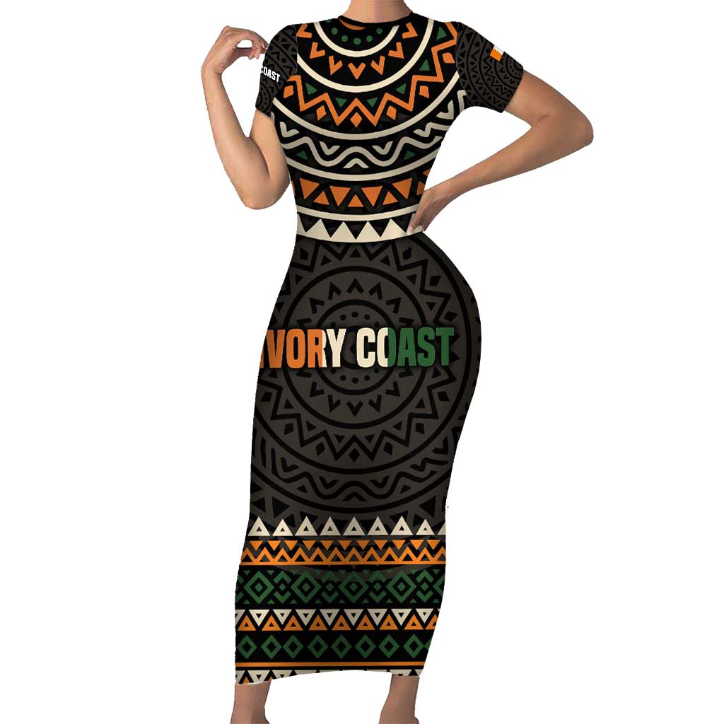Ivory Coast Family Matching Short Sleeve Bodycon Dress and Hawaiian Shirt with Ethnic Geometric Pattern and National Motto Design - Wonder Print Shop