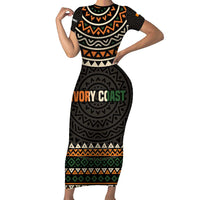 Ivory Coast Family Matching Short Sleeve Bodycon Dress and Hawaiian Shirt with Ethnic Geometric Pattern and National Motto Design - Wonder Print Shop