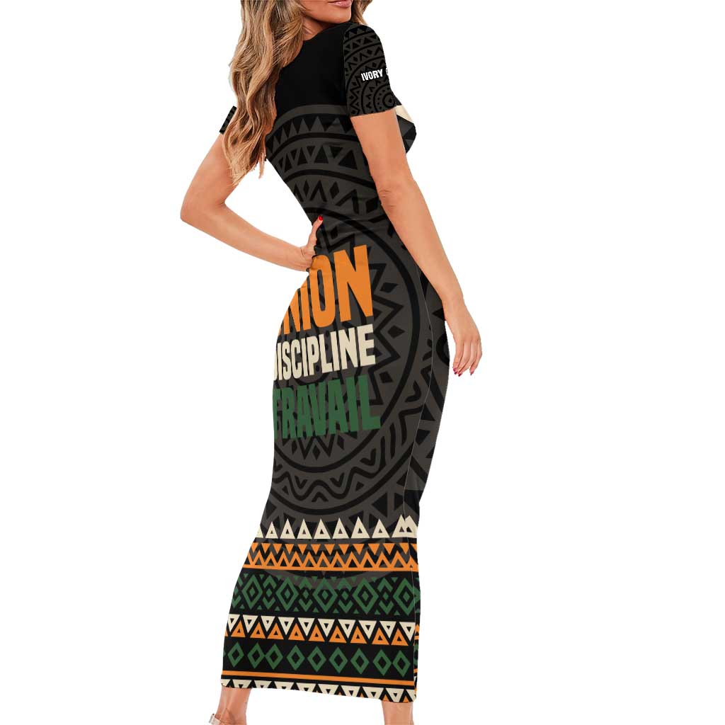 Ivory Coast Family Matching Short Sleeve Bodycon Dress and Hawaiian Shirt with Ethnic Geometric Pattern and National Motto Design - Wonder Print Shop