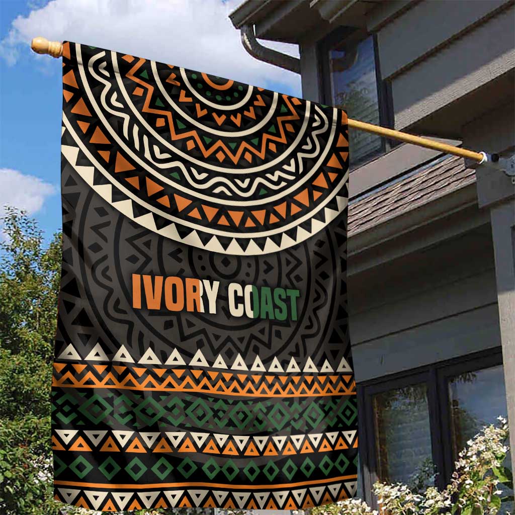 Ivory Coast Garden Flag with Ethnic Geometric Pattern and National Motto Design - Wonder Print Shop