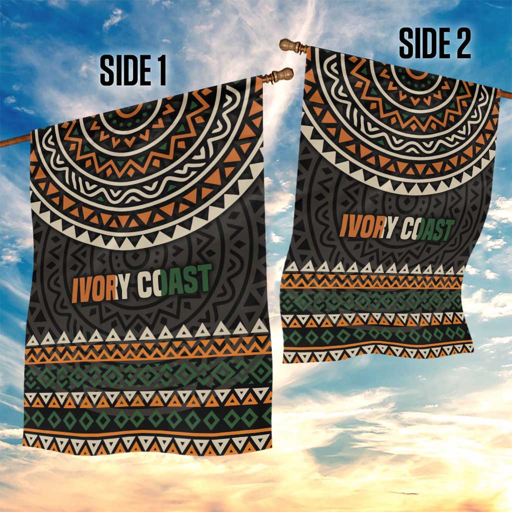 Ivory Coast Garden Flag with Ethnic Geometric Pattern and National Motto Design - Wonder Print Shop