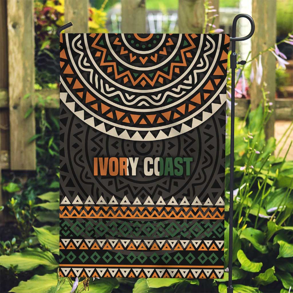 Ivory Coast Garden Flag with Ethnic Geometric Pattern and National Motto Design - Wonder Print Shop