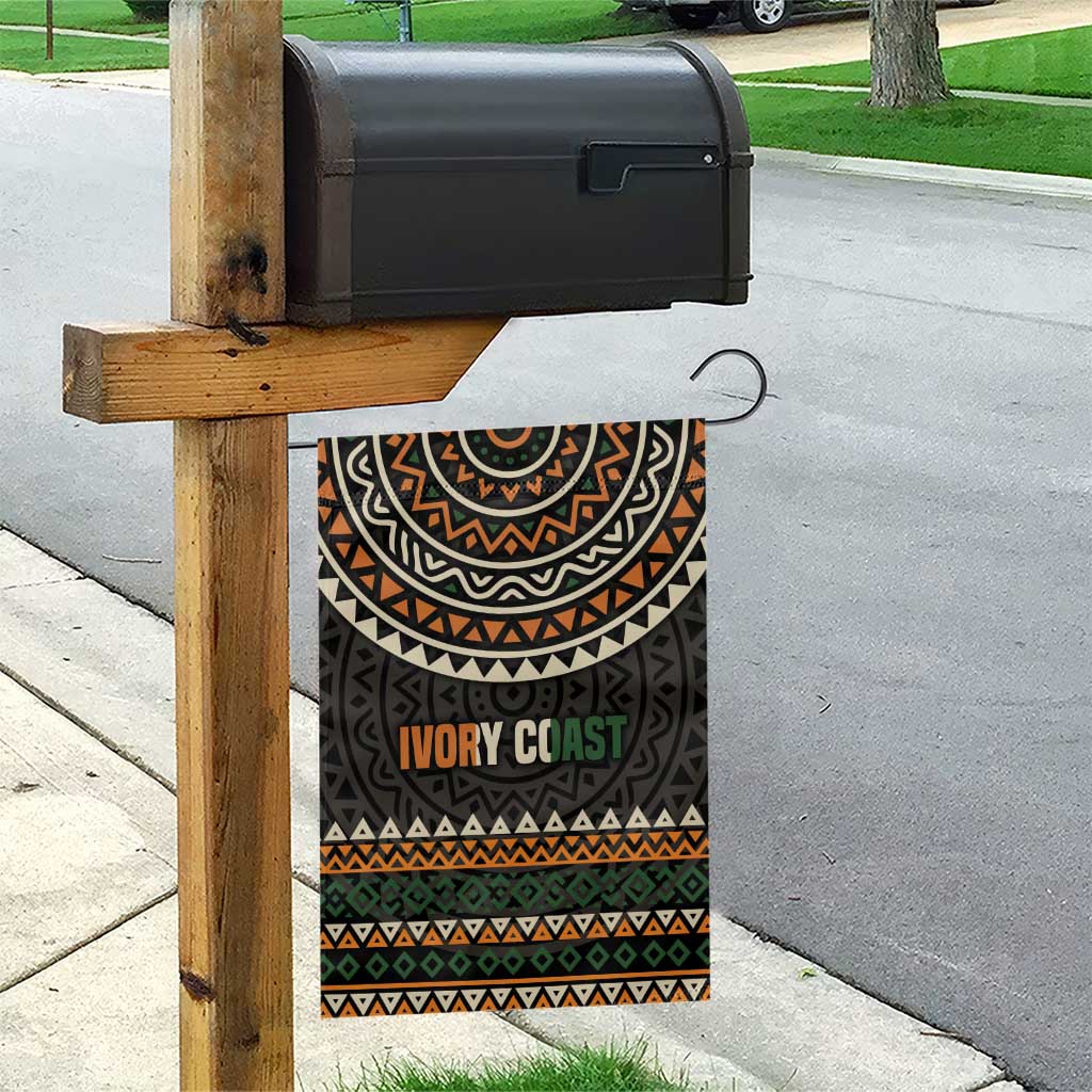 Ivory Coast Garden Flag with Ethnic Geometric Pattern and National Motto Design - Wonder Print Shop