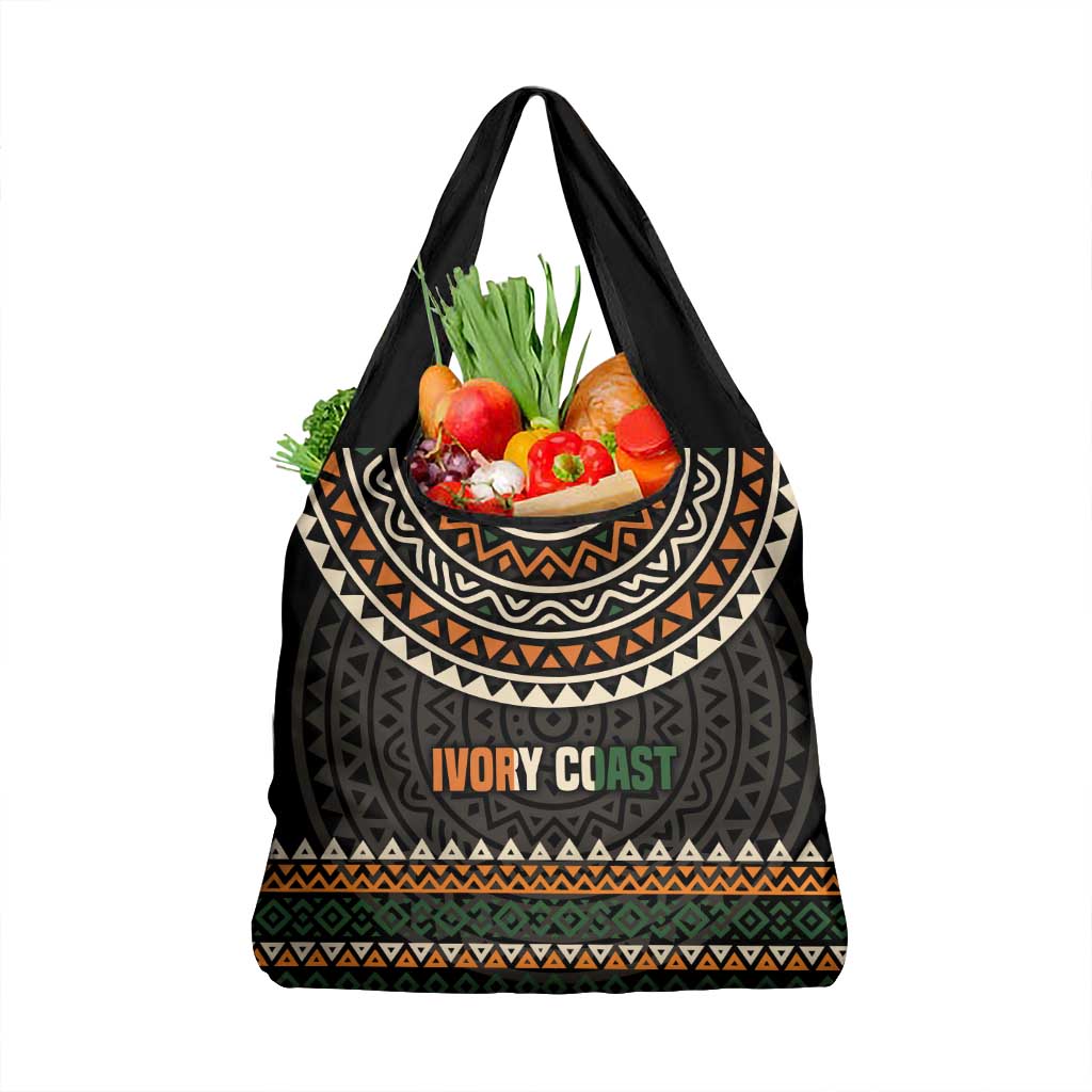 Ivory Coast Grocery Bag with Ethnic Geometric Pattern and National Motto Design - Wonder Print Shop