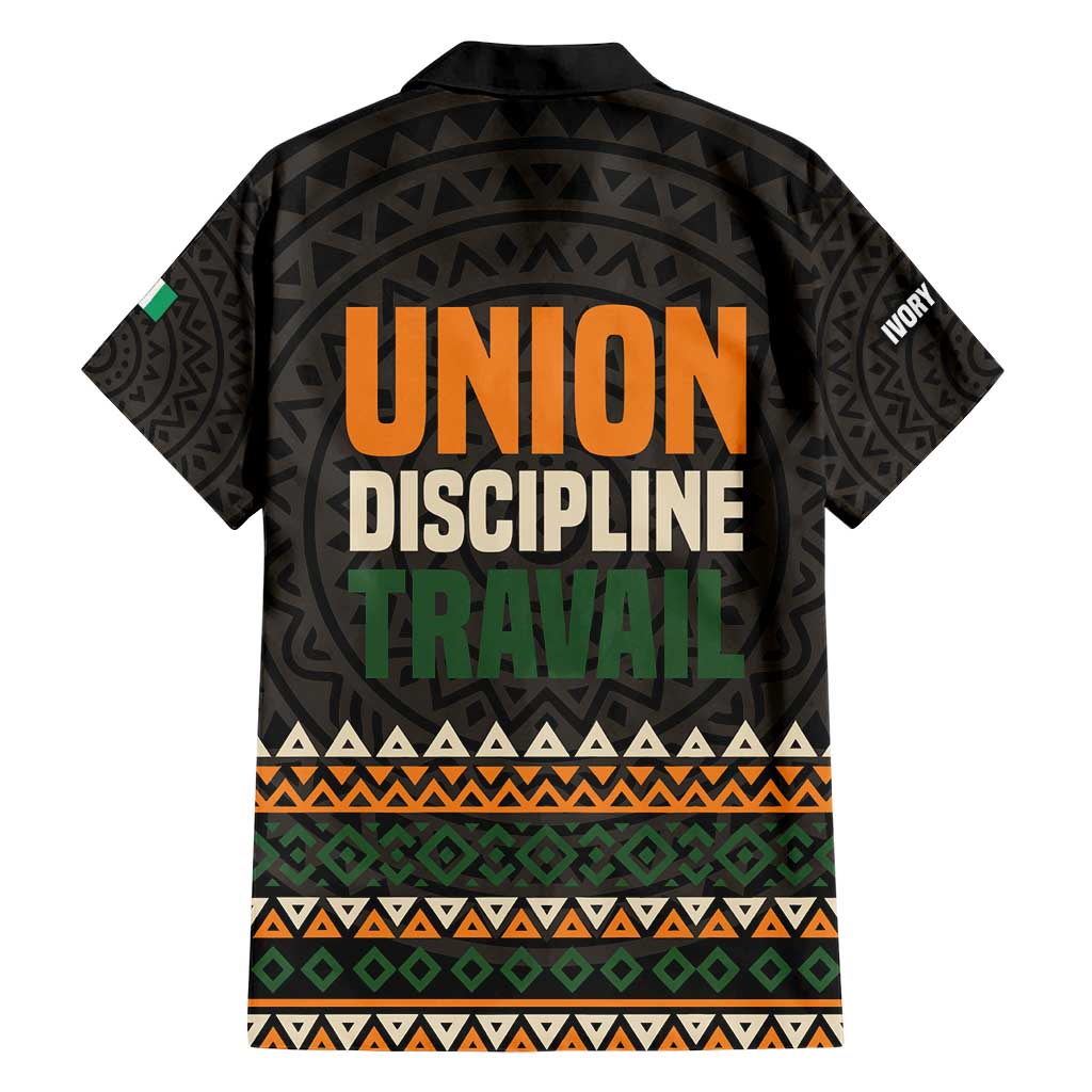 Ivory Coast Hawaiian Shirt with Ethnic Geometric Pattern and National Motto Design - Wonder Print Shop