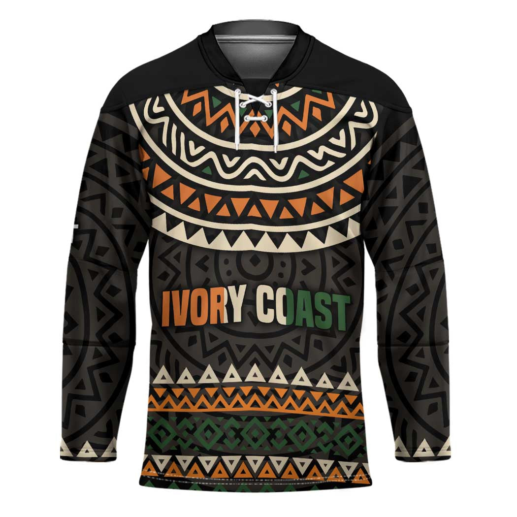 Ivory Coast Hockey Jersey with Ethnic Geometric Pattern and National Motto Design - Wonder Print Shop