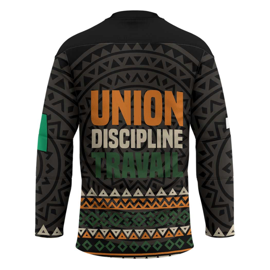 Ivory Coast Hockey Jersey with Ethnic Geometric Pattern and National Motto Design - Wonder Print Shop