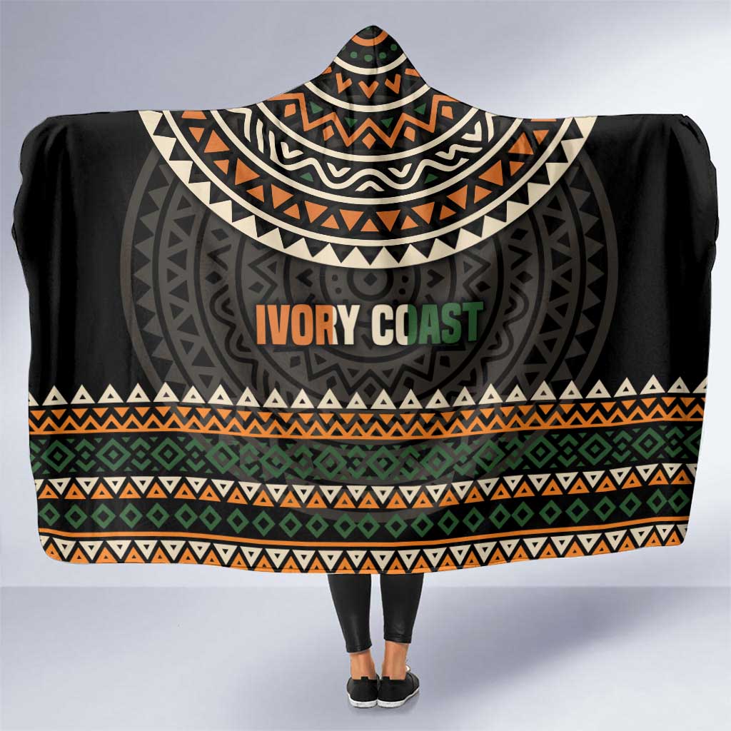 Ivory Coast Hooded Blanket with Ethnic Geometric Pattern and National Motto Design - Wonder Print Shop