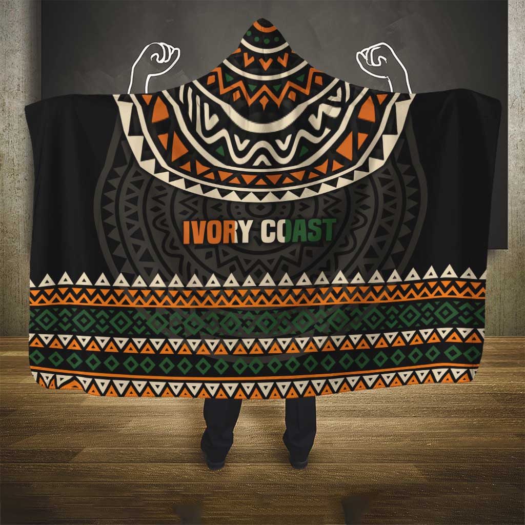 Ivory Coast Hooded Blanket with Ethnic Geometric Pattern and National Motto Design - Wonder Print Shop