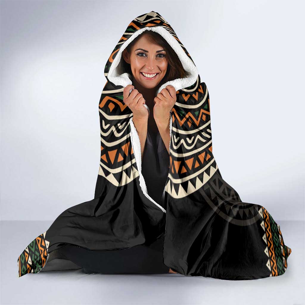 Ivory Coast Hooded Blanket with Ethnic Geometric Pattern and National Motto Design - Wonder Print Shop