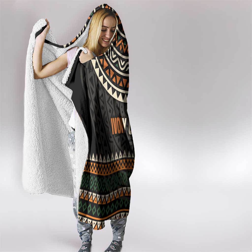 Ivory Coast Hooded Blanket with Ethnic Geometric Pattern and National Motto Design - Wonder Print Shop