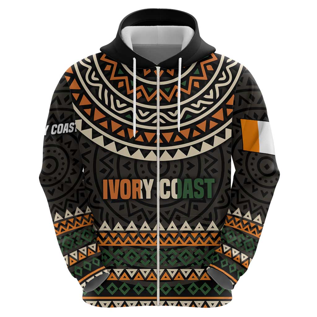 Ivory Coast Hoodie with Ethnic Geometric Pattern and National Motto Design - Wonder Print Shop