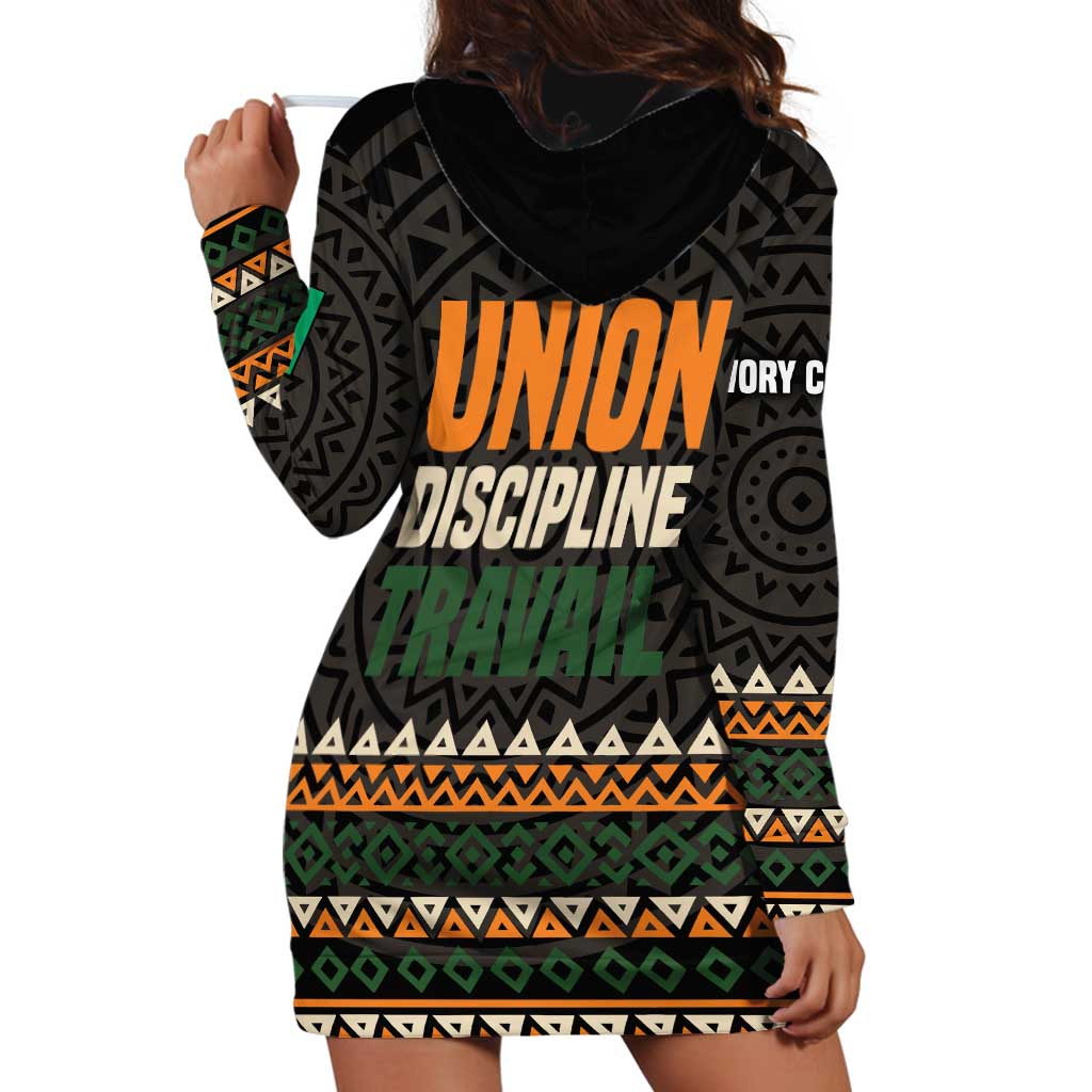 Ivory Coast Hoodie Dress with Ethnic Geometric Pattern and National Motto Design - Wonder Print Shop