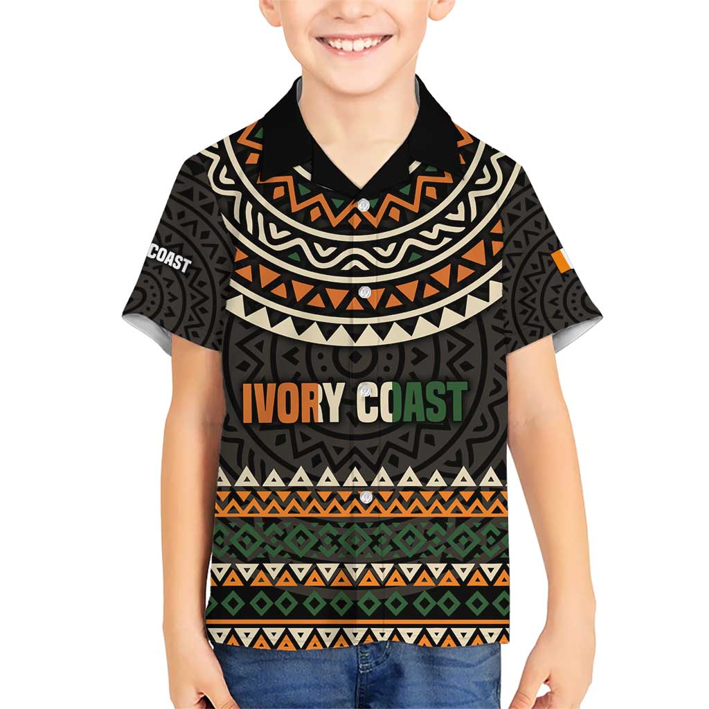 Ivory Coast Kid Hawaiian Shirt with Ethnic Geometric Pattern and National Motto Design - Wonder Print Shop