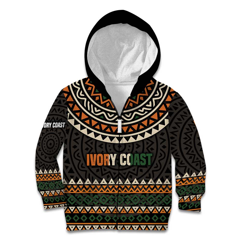 Ivory Coast Kid Hoodie with Ethnic Geometric Pattern and National Motto Design - Wonder Print Shop