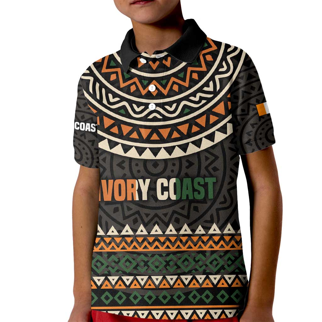 Ivory Coast Kid Polo Shirt with Ethnic Geometric Pattern and National Motto Design - Wonder Print Shop