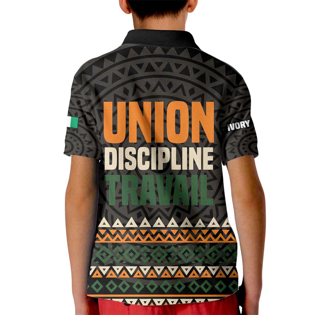 Ivory Coast Kid Polo Shirt with Ethnic Geometric Pattern and National Motto Design - Wonder Print Shop