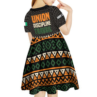 Ivory Coast Kid Short Sleeve Dress with Ethnic Geometric Pattern and National Motto Design - Wonder Print Shop